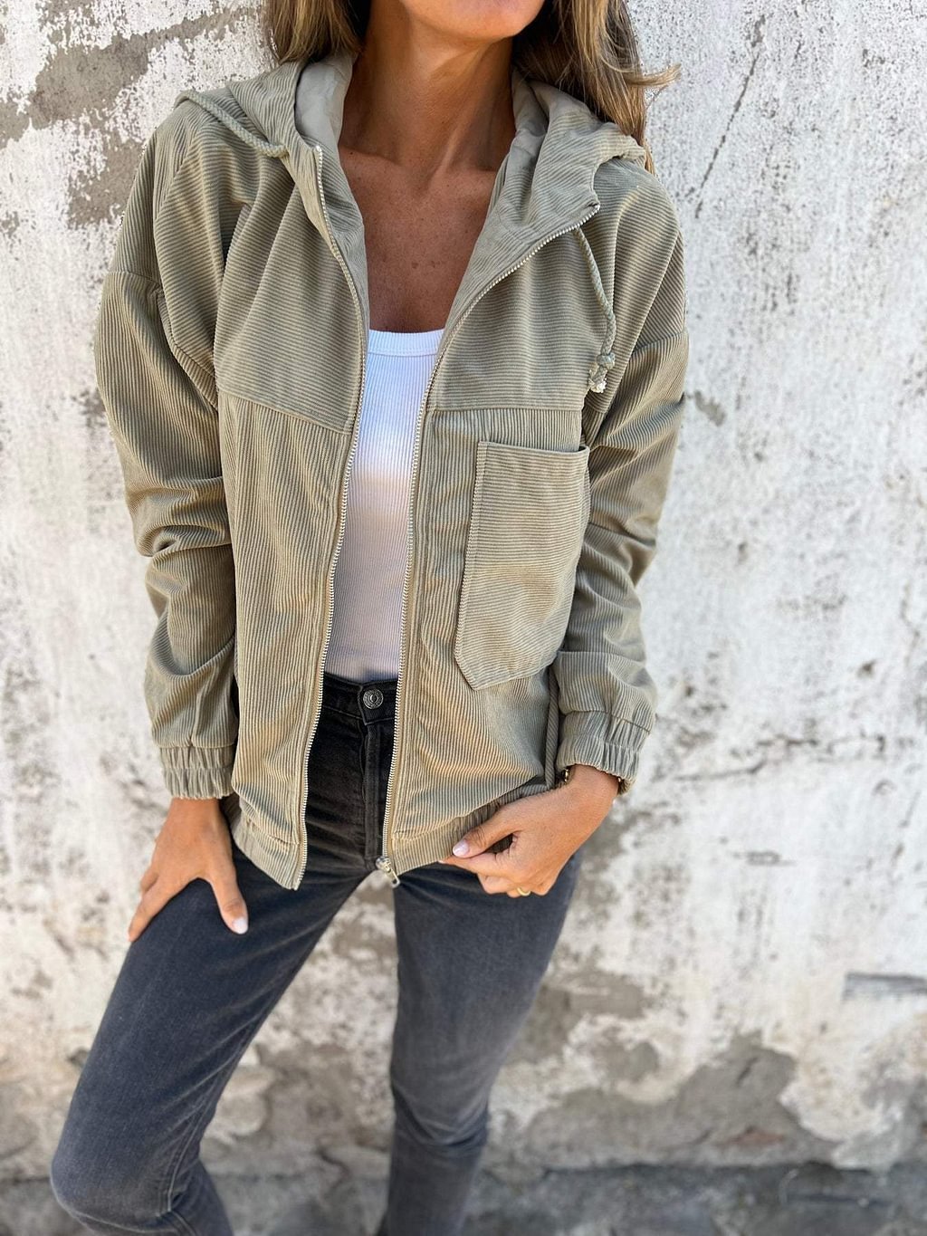 Manteau à Capuche en Velours Côtelé - Weytia