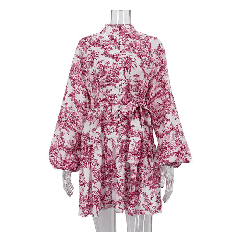 Robe Courte Élégante à Manches Bouffantes