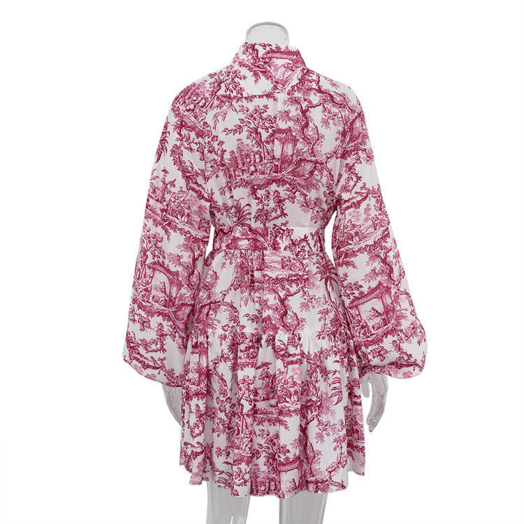Robe Courte Élégante à Manches Bouffantes