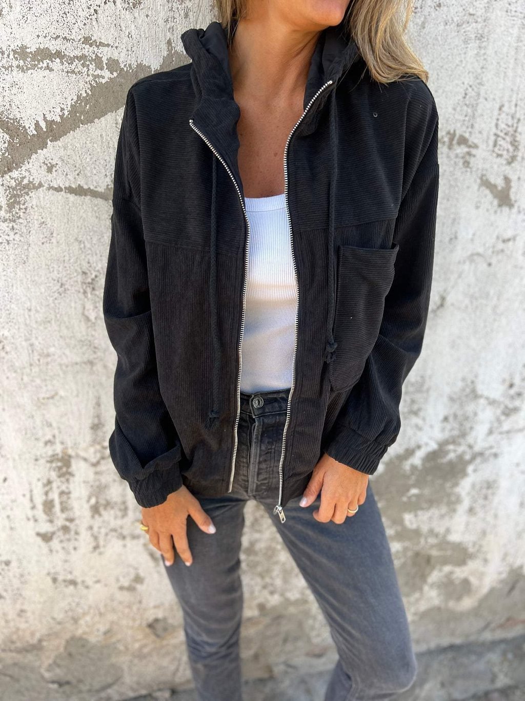 Manteau à Capuche en Velours Côtelé - Weytia