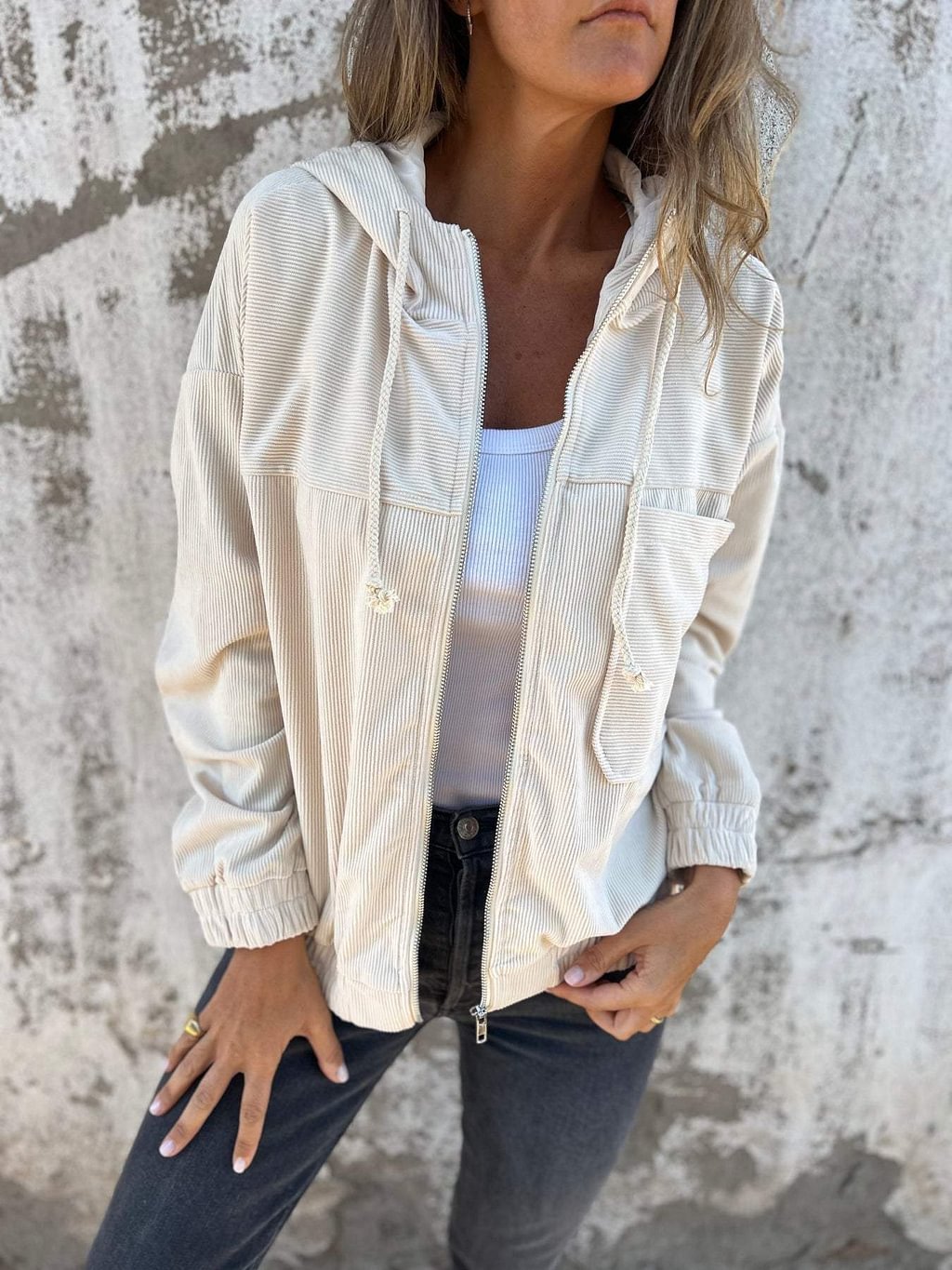 Manteau à Capuche en Velours Côtelé - Weytia