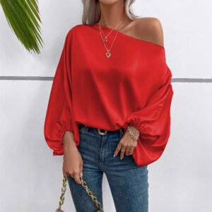 La Lou-Cerise — Blouse Satin Épaule Dénudée